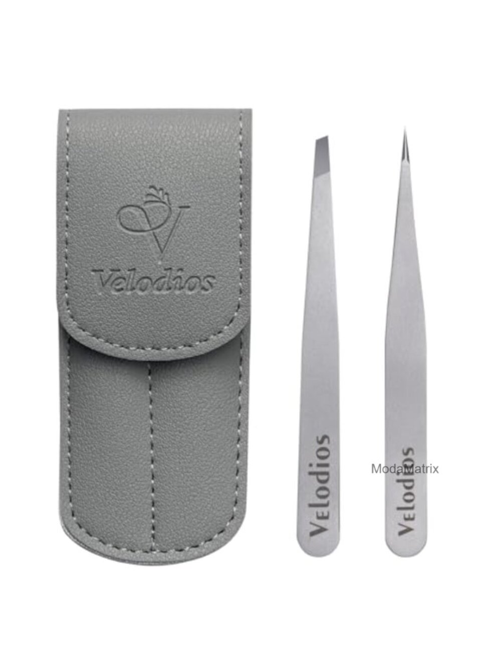 2-Pack Stainless Steel Tweezers Set Slant & Pointed Tips with PU Leather Case